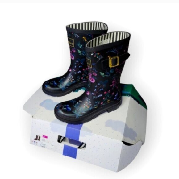 Mid Rain Boot-Black Botanical Joules-Molly Welly Sz 6 - Picture 9 of 10